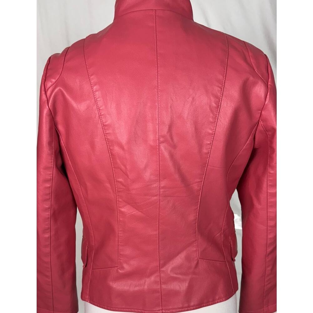 Chou Yatou Medium Pink Faux Leather Moto Jacket - Picture 7 of 8